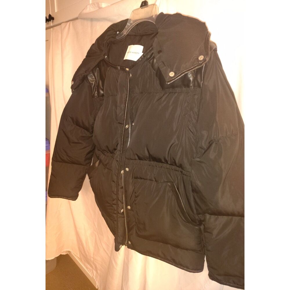 Rebecca Minkoff Mia Hooded Down Puffer Jacket Size L Winter Black Snow Fall - Picture 9 of 10